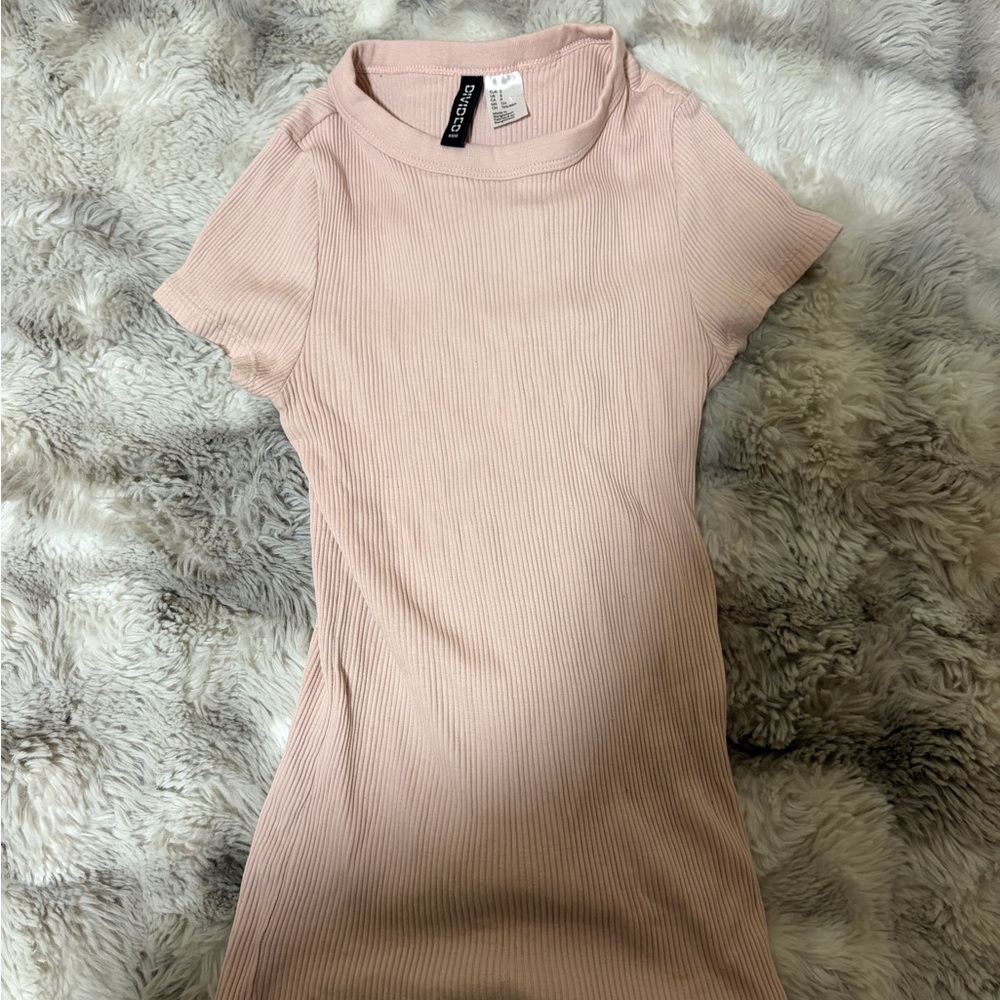 H&M Light Pink Ribbed Short Sleeve Top